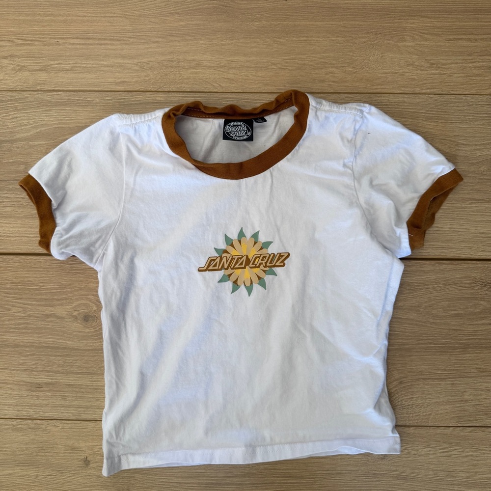 Santa Cruz Skateboards Kids White and Brown T-Shirt Size L